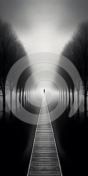 Surreal Cinematic Minimalism: A Path Through Fog photo