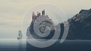 Surreal Cinematic Minimalistic Castle Illustration In Vray Tracing Style