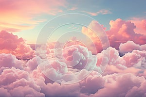 Surreal cloud podium outdoor on blue sky pink pastel soft fluffy clouds with empty space