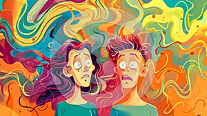 Surreal colorful chaos with two characters