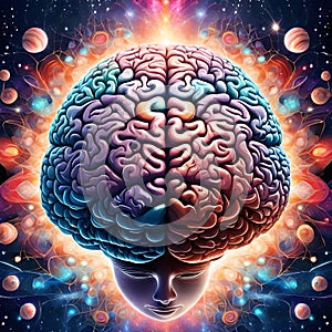 Surreal colorful futuristic space brain mind intelligence entity photo