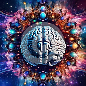 Surreal colorful futuristic space brain mind intelligence entity photo