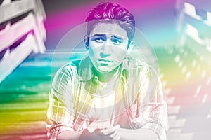 Surreal colorful image of a young man