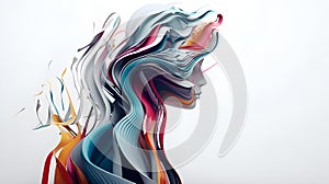 Surreal composition of a female face. Abstract art with futuristic lines and curves.