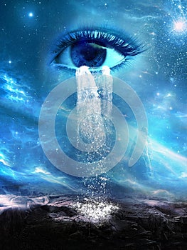 Surreal Cosmic Eye, Tears, Rain