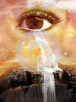 Surreal Cosmic Eye, Waterfall, Tears, Cry, Water