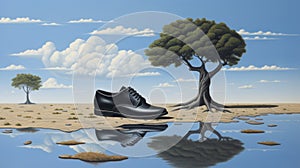 Surreal 3d Landscape: Black Shoe In Water - Neo-classical Art photo