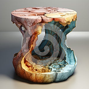 Surreal 3d Stone Table: Detailed Anatomy In Colorful Woodcarvings photo
