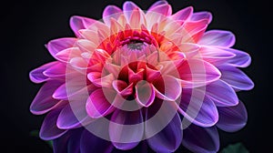 Surreal Dahlia Macro in Dark Chrome Pink and Purple Isolated on Black Background