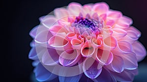 Surreal Dahlia Macro in Dark Chrome Pink and Purple Isolated on Black Background