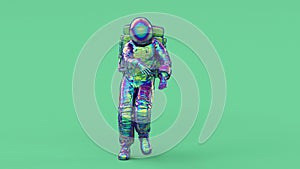 Surreal dancing astronaut or cosmonaut or spaceman in space suit, futuristic sci-fi cosmic galactic background