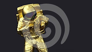 Surreal dancing astronaut or cosmonaut or spaceman in space suit, futuristic sci-fi cosmic galactic background