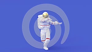 Surreal dancing astronaut or cosmonaut or spaceman in space suit, futuristic sci-fi cosmic galactic background, 3d render modern t