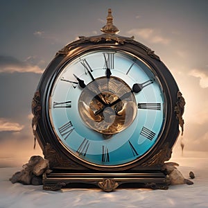 Surreal depiction of a clock melting away in a Dali-esque dreamscape3