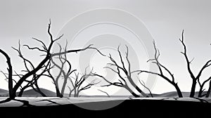 Surreal Desert Landscape With Silhouetted Tree Branches And Shadows