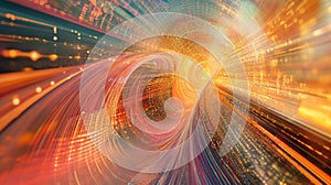 Surreal Digital Data Flow Visualization with Vibrant Colors and Dynamic Light Effects