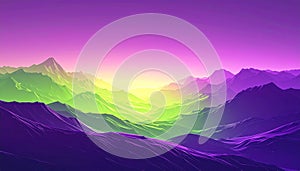 Surreal digital mountain landscape with vibrant neon colors