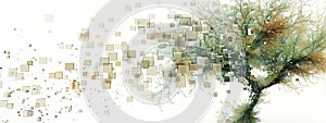 In a surreal digital realm, an abstract tree structure emerges.