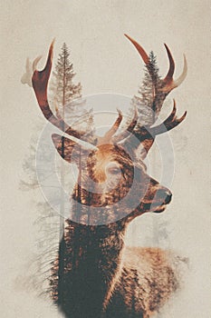 Surreal double exposure animal collage in vintage muted colours