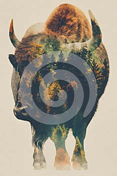 Surreal double exposure animal collage in vintage muted colours