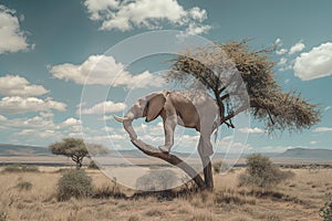 Surreal Elephant Balancing on Tree Branch