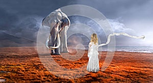 Surreal Elephant, Wildlife, Imagination, Girl