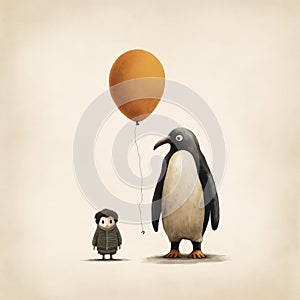 A Surreal Encounter: Penguin And Child With Balloon