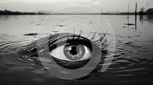 Surreal Eye Emerging from Water Surface