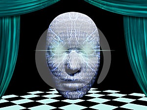 Surreal face with text