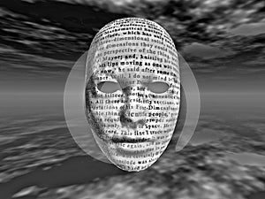 Surreal face with text