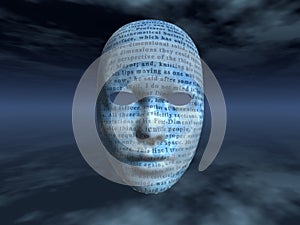 Surreal face with text