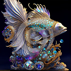 Surreal fantasy betta fish made of intricate jewels