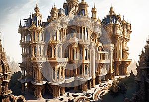 A surreal fantasy design of luxurious house mixed with Victorian style. Ideal real estate, vacation destinations, and modern