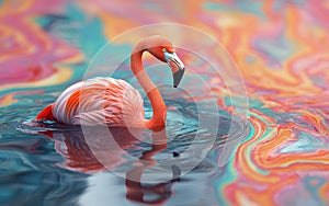 Surreal Flamingo in Colorful Pool Reflection photo