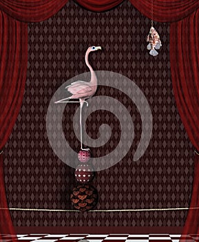 Surreal flamingo on a rope searchin for food