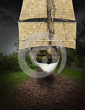 Surreal Flying Tall Sailing Ship