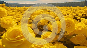 Surreal Foampunk Landscape: Beautiful Yellow Roses In Monochromatic Fujifilm Velvia Style