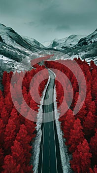 Surreal Forest Path: A Winding Road Through Vibrant Colors photo