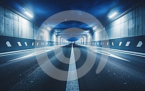 A surreal, geometric tunnel with repeating blue lighting evokes a sense of futuristic isolation and sublime mystery. photo