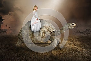 Surreal Girl, Turtle, Tortoise, Nature, Peace, Love