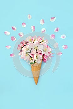 Surreal Ice Cream with Apple Blossom Spring Flowers