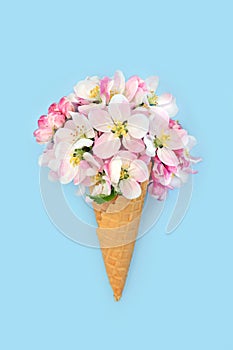 Surreal Ice Cream Cone with Apple Blossom Flowers