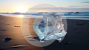 Surreal Ice Cube On Beach: A Captivating Blend Of Nature And Art