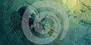 A surreal illustration of a computer mouse entangled in a web with a spider metaphorically capturing the concept of a software