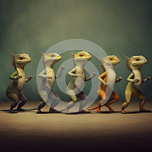Surreal Illustrations Of Lizards Running In A Line