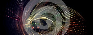 A surreal, kaleidoscopic vision of a train hurtling through a tunnel. photo