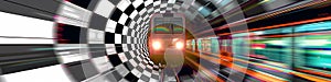 A surreal, kaleidoscopic vision of a train hurtling through a tunnel. photo