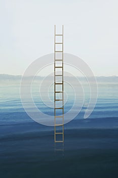 Surreal ladder coming out of the sea that goes up to the sky photo