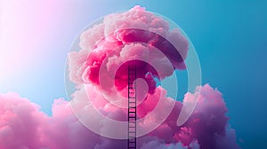 Surreal Ladder to Cotton-Candy Clouds Against a Serene Sky. Dreamlike Imagery for Creative Design. Ideal for Backgrounds