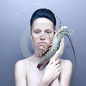 Surreal lady with lobster